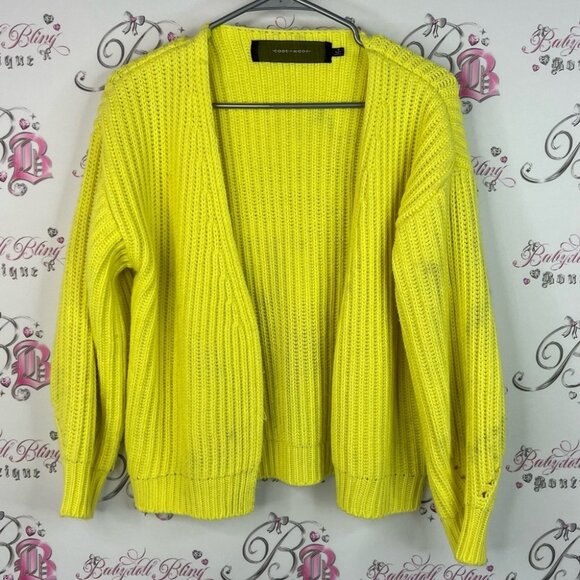 Code X mode cardigan knit crochet knitted bright Cozy Chic Yellow Cardigan - Picture 1 of 7